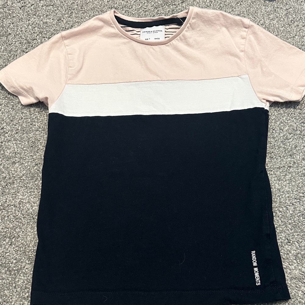 Denim & Flower Striped Pink and Black Tee